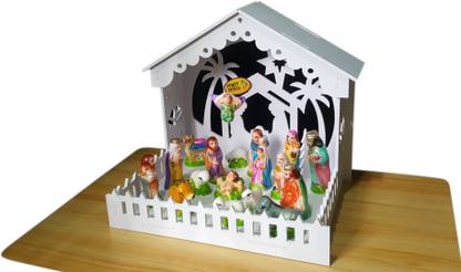 MDT India Holy Crib for Christmas Decoration for Home Combo Foldable 1 FT Height Xmas Stable + Nativity Set + Green Mat Pulkoodu Kudil Separate Pieces 9.5 cm Pack of 3