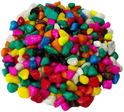 Colour Stone Decorative Ornamental River Rocks Tumbled Stone Pebbles Unplanted Substrate For Aquarium Vase Filler Plant Pots Home Garden & Landscape Decoration (Multi Colour, 1Kg) Regular Asymmetrical Marble Pebbles