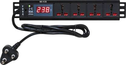 MX 4 Outlet Surge protector & Spike buster Universal Sockets with Live Voltage Display DVM 6/ 16 Amperes - Power Cord - 1.5 meters 4  Socket Extension Boards