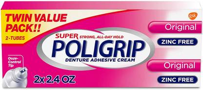 Super Poli-Grip Original Formula Zinc Free Denture and Partials Adhesive Cream, 2.4 Oz Toothpaste