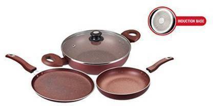 Usha Shriram Induction Base Non-Stick 3-Piece Cookware Set Induction Bottom Non-Stick Coated Cookware Set