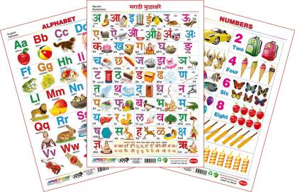 Spectrum Set of 3 Educational Wall Charts (English Alphabets, Marathi ...
