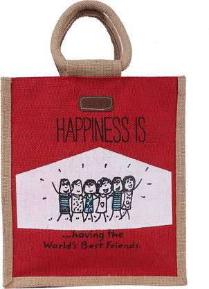 ECOTARA 100% Eco-Friendly Natural Jute Happiness Lunch Bag & Tiffin Bag Lunch Bag