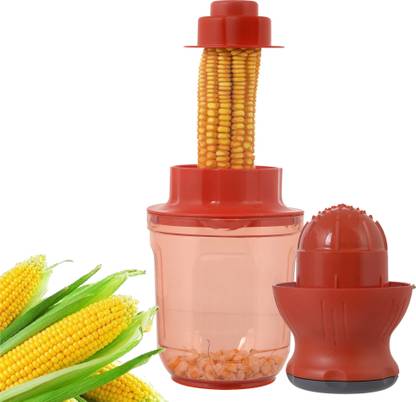 KUBER INDUSTRIES 3 in 1 Juicer(Citrus Fruits and Soft Textured Fruits) with Corn Cutter Plastic Hand Juicer Easy to use,Red Corn Scraper