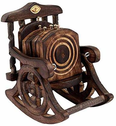 AR Handicrafts Round Wood Coaster Set