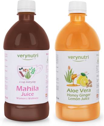Verynutri Aloe Vera Honey Lemon Ginger & Mahila Juice- 600 Ml Each| Organically Grown| Immunity Booster | Health Juices.