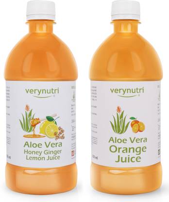 Verynutri Aloe Vera Orange & Honey, Lemon, Ginger Juice- 600 Ml Each, Organically Grown, Immunity Booster , Health Juices.
