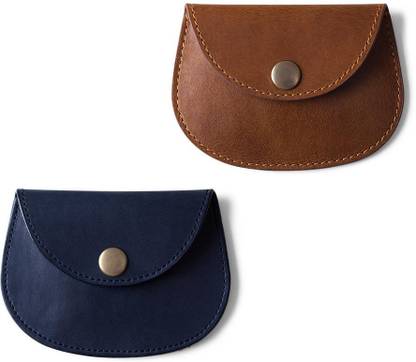 DailyObjects Pellet Cable/Coin Wallet | Multipurpose Real Leather Wallet/Clip Organiser/Cable Holder/Coin Wallet | (Blue & Brown) - Set of 2 Earphone Cable Organizer