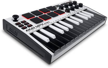 Rhythm Pro MPKminiMK3White Professional MPK mini MK3 – 25 Key USB MIDI Keyboard Controller With 8 Backlit Drum Pads, 8 Knobs and Music Production Software included Analog Digital Piano