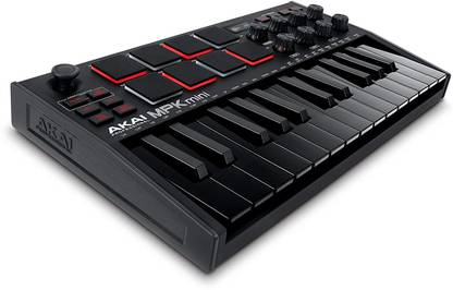 Rhythm Pro MPKminiMK3Black Professional MPK mini MK3 – 25 Key USB MIDI Keyboard Controller With 8 Backlit Drum Pads, 8 Knobs and Music Production Software included Analog Digital Piano