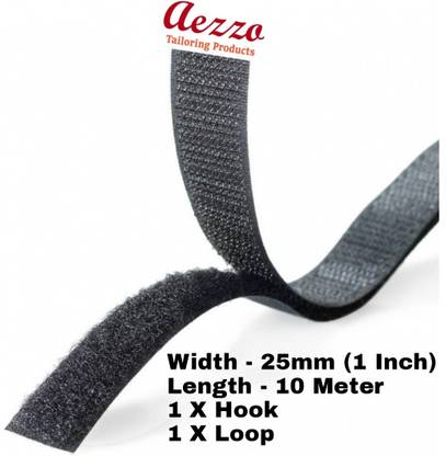 Aezzo 10 Meter Black Velcro 1Inch (25mm) Width Hook + Loop Sew-on Fastener tape roll strips Use in Sofas Backs, Footwear, Pillow Covers, Bags, Purses, Curtains etc. (10Meter Black) Sew-on Velcro