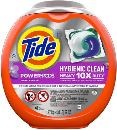 Tide Hygienic Clean Heavy 10x Duty Power PODS Liquid Laundry Detergent, Spring Meadow, 41 count, For Visible and Invisible Dirt Detergent Powder