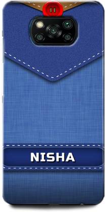 WallCraft Back Cover for POCO X3 NISHA NAME, N LETTER, BLUE, JEANS, ALPHABET, DESIGN