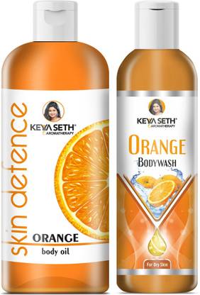 KEYA SETH AROMATHERAPY Bath Care Combo with Orange Body wash 200ml + Skin Defence Orange Body Oil 400ml.