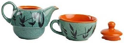caffeine Pack of 1 Ceramic Handmade Turquoise 2 in 1 Tea Pot