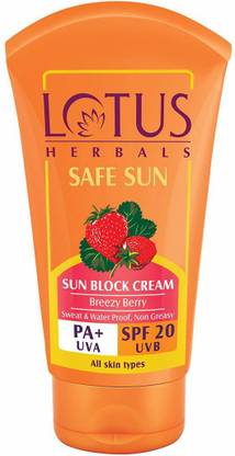LOTUS Herbals Sun Block Breezy Berry Pa+ Uva|Spf 20 Uvb Cream 100 g
