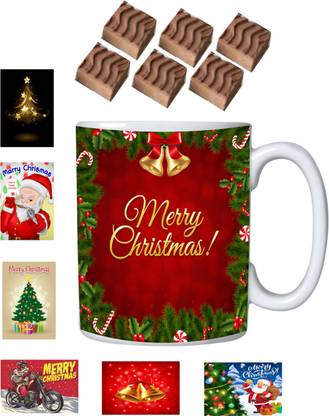 Kinoki Merry Christmas Coffee Mug with 6 Chocolate Truffles and 6 Mini Christmas Greeting Cards chocolate gift box for christmas Assorted Gift Box