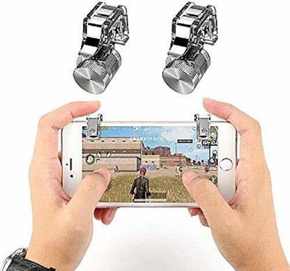 Huayue ™ Metal Body Heavy Weight Shooter Aim Button R11 Trigger L1 R1 Silver Chrome High Quality Low Price Trigger For PUBG Mobile Game And Call Off Duty / Free Fire All Shooting Games Controller Battle Royal Sensitive Shoot Trigger And Aim Supports & Suitable For All Types Android And IOS Mobile -1 Pair  Gaming Accessory Kit