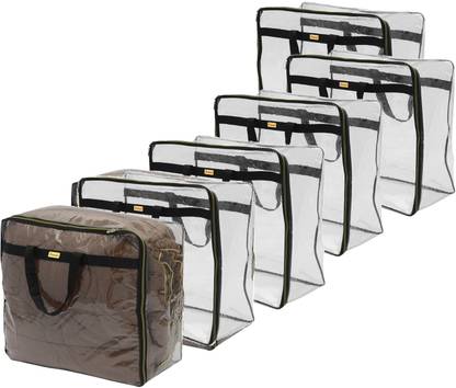 Srajanaa Blanket Cover Pack of 6 Moisture Proof Cloth Organizer with Zippered Closure and Handle Quilt Cover Blanket Cover Transparent Storage Organizer Blanket Cover Bag