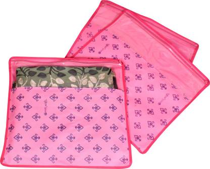 प्रेटिक्राफ्ट Presents Non Woven Saree Cover Storage Bags for Clothes Combo Offer Saree Organizer for Wardrobe/ Organizers for Clothes/Organizers for Wardrobe Pack of 3 F1287_Pink3