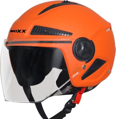 Steelbird Boxx Open Face Helmet, ISI Certified Helmet in Matt Coral Orange with Clear Visor Motorbike Helmet