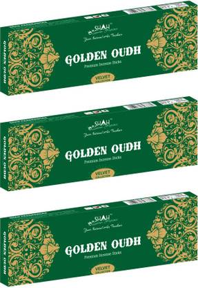 Shah Fragrances Golden oudh premium incense sticks box (pack of 3)(100 grams*3 packs) Golden Oudh
