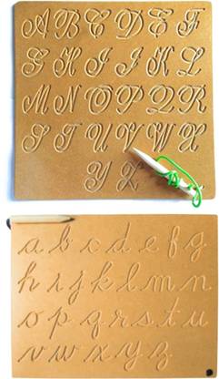 JOY LAND ABC Cursive Capital Lower case Wooden Tracing Board with Dummy Pencil | Alphabet Practice Board for Boys Girls | Letter Educational Slate | Lower Case ABCD Learning Board for Baby-Brown (ABC and 123 Alphabets)