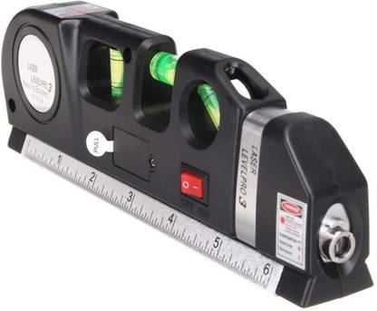 Inditrust Digital Distance Laser Level Meter Pro 3 Leveller Black 2 Line Measuring Tape Measurement Tool Device Instrument Professional Horizontal Vertical Measure 8FT Aligner Ruler Area ( Laser Leveller ) Non-magnetic Line Level