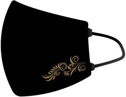 Hazel World Black Golden Print Three Layered Reusable Cotton Face Mask HZL_MSK_118 Cloth Mask