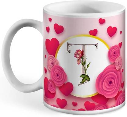 MM9E Letter T Alphabet Best Gift for Friends Who's Name Start With T , Special Birthday Gift for Girlfriend ,BoyFriend with Glossy Finish with Vibrant Print Ceramic Coffee (11oz) 330ml Ceramic Coffee Mug