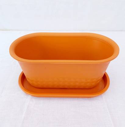 HRPL Oval Shaped Pot with Plate Plant Container Set