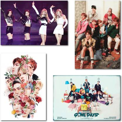 Set of 4 Kpop band posters | BTS, Blackpink, Stray Kids, EXO without sticker Small Fine Art Print