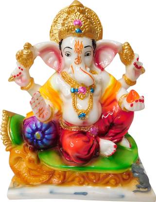 Om Shree Siddhi Vinayak Murti Bhandar Ganesha Maharaj Ganesha Set In Sihasan Ganapatai Bapa Ganesha Idol Gajananad Maharaj Ganesha Idol Ganpati Vinayak Maharaj Ganesh Ji Marble Murti Bapa Maharaj sukh Hrata Maharaj Ganesh Bapa God Ganesha Home Decor Ganapati Bapa Office Decor Decorative Showpiece  -  14 cm