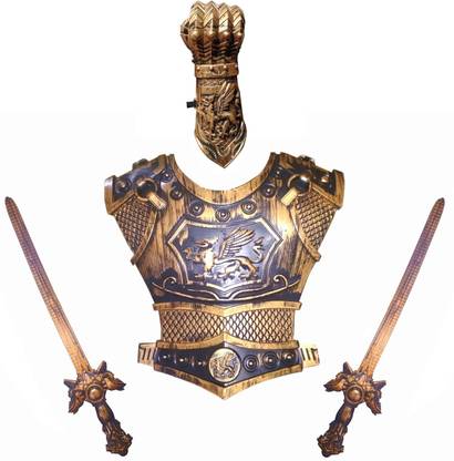 HALO NATION Warrior Bahubali Toys Chest Armour , Hand Armor, & 2 Swords - Bahubali King Armour Dress Adipurush Dress Roleplay Fancy Dress for Boys Age 3 4 5 6 7 8 Years Old Kids Armor Sets