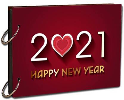 paper pebbles Happy New Year 2021 Red Heart Background Pattern Scrap Book Size 8.5x6 inch 20 Pages Album