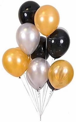 Bubble Trouble Solid 10 Inch (Pack of 100) Gold, Black & Silver Balloons for Birthday Decoration, Decoration for Weddings, Engagement, Baby Shower, 1st Birthday, Anniversary Party, Theme Party, Office Party Balloon