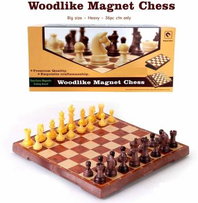 DIKUJI ENTERPRISE 12 Inches Best Wooden Folding Magnetic Chess Board with Professional Pieces & Free Extra Queens with Foam Fittings 12"x 12" inches (12 Inches) Board Game Accessories