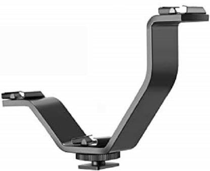 Hiffin Triple Shoe V-Bracket V-Bracket 5"/12.5cm V-Shape Triple 3 Universal Cold Shoe Hot Shoe Mount Bracket for DSLR Camera with LED Video Light Microphone Monitor Flash Good for Video Photography V-Flash Bracket