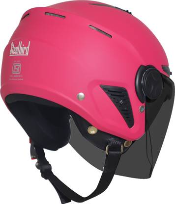 Steelbird Boxx Open Face Helmet, ISI Certified Helmet in Glossy Magenta with Smoke Visor Motorbike Helmet