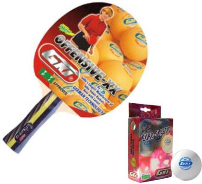 GKI Offensive X.X T.T Racket + Two star Euro Plastic (White) TT ball ( 6 balls) Table Tennis Kit