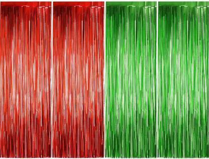 rdgadgets Merry Christmas Metallic Foil Fringe Backdrop Curtain Party Red and Green Pack of 4