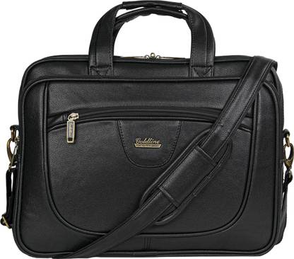 GOLDLINE Fully Lined Office 25L Laptop Bag/Messenger Bag/Marketing Bag/Executive Bag/Leatherette Satchel with Removable Shoulder Strap and Zippered Pockets Inside (43x17x33cm - Black) Waterproof Multipurpose Bag Waterproof Multipurpose Bag