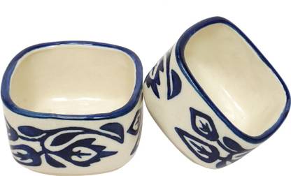thegullac Ceramic Serving Bowl Ceramic Dip Katoris | Set of 2 Moroccan Print, Square Dip Bowls | Serving Bowl for Chutneys, Salsa, Pickles, Ketchup| Cheeni Mitti Dip Katori | Square katori | Square Bowls
