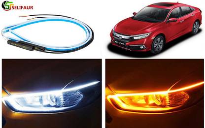Selifaur A2T9 - 2 Pcs 24 Inch Ultrafine Waterproof Car DRL LED Daytime Running Lights White Turn Signal Yellow Guide Strip Headlight Assembly Civic 2019 Car Fancy Lights