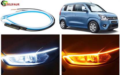 Selifaur A2T109 - 2 Pcs 24 Inch Ultrafine Waterproof Car DRL LED Daytime Running Lights White Turn Signal Yellow Guide Strip Headlight Assembly WagonR 2019 Car Fancy Lights
