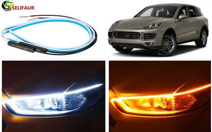 Selifaur 2 Pcs 24 Inch Ultrafine Waterproof Car DRL LED Daytime Running Lights White Turn Signal Yellow Guide Strip Headlight Assembly For Cayenne E-Hybrid Car Fancy Lights