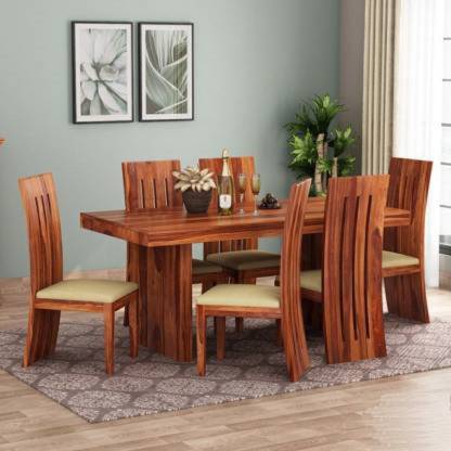 Solid Wood Six Seater Dining Table Set, Wooden Dining Table And Six Chairs