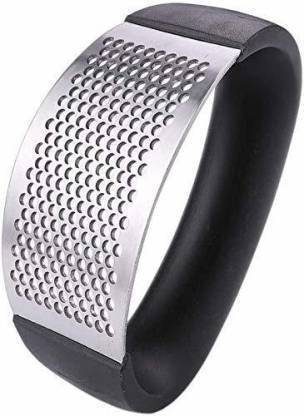 JSKB Stainless Steel and Plastic Portable Garlic Crusher Ginger Mincer Squeezer Press Rocker Kitchen Chopper with Handle (3.94 x2.7-Inches, Black) Straight Peeler