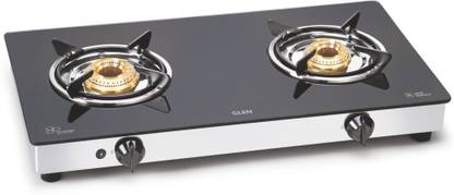 Glen 2 Burner Gas Top 1020 GT BB AI Black Glass - Auto Ignition Glass Automatic Hob