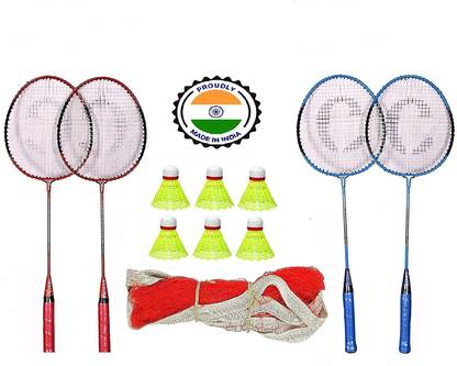 Shivgan SUPER BADMINTION COMBO ( SET OF 4 RACKET ) 10 SHUTTLES AND NAYLON NET BADMINTION Badminton Kit